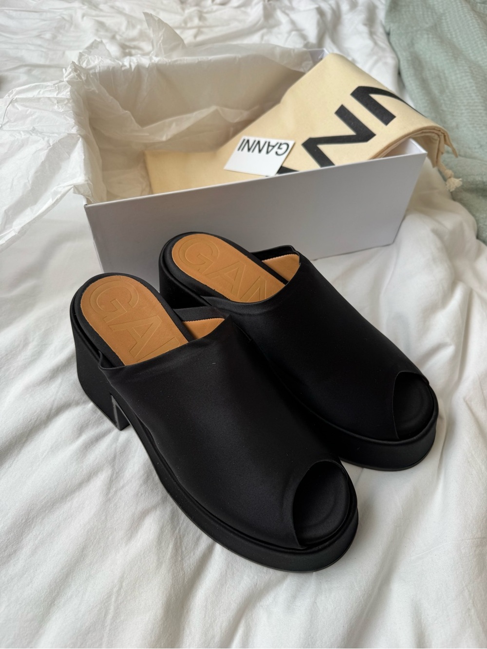 Ganni Black Open-Toe Platform Mule